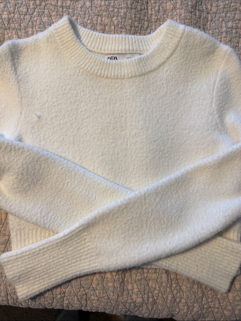 ZARA White Crewneck Sweater - Soft Textured Knit